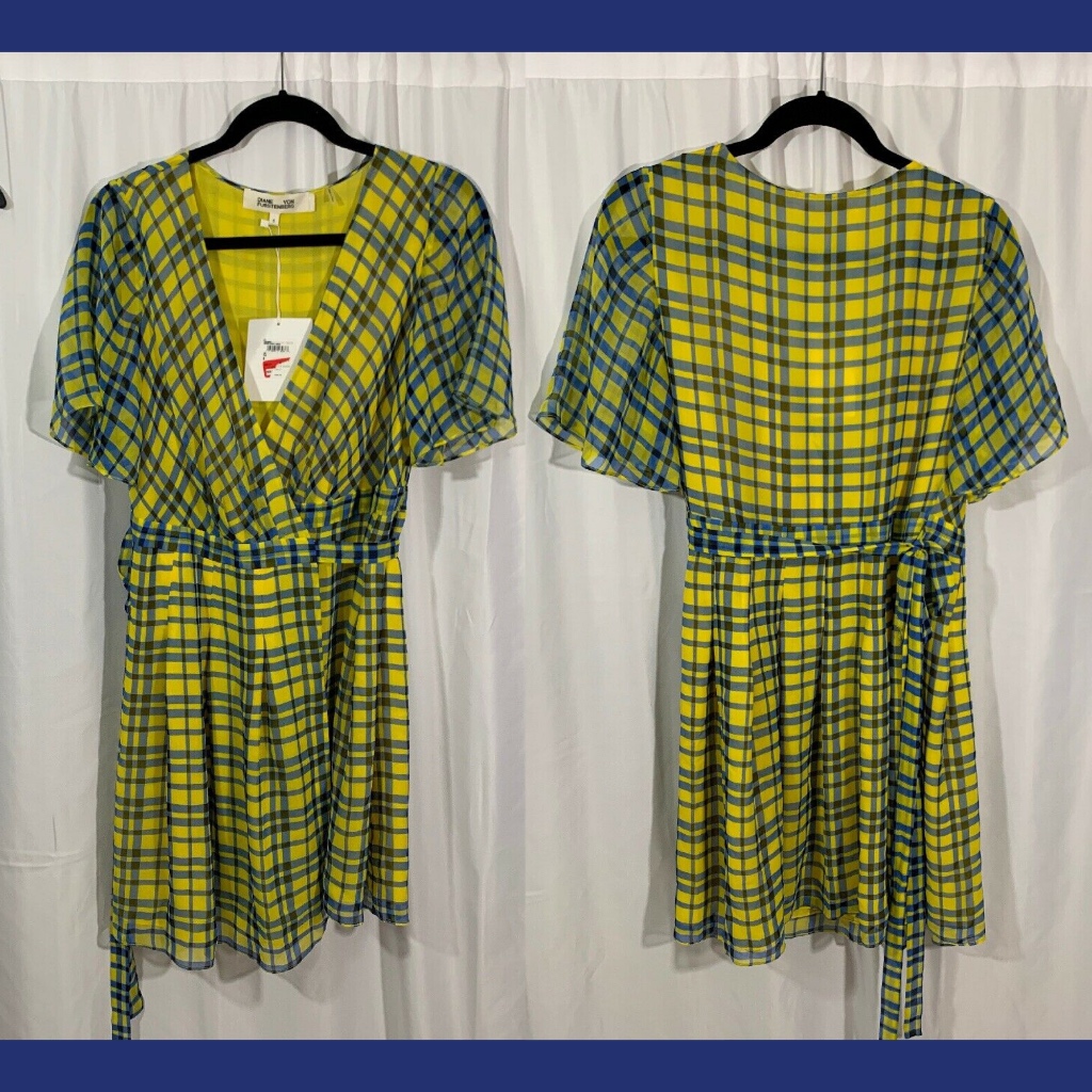 Nwd $398 Diane Von Furstenberg Katina Silk Checkered Wrap Dress [Sz 6 ]